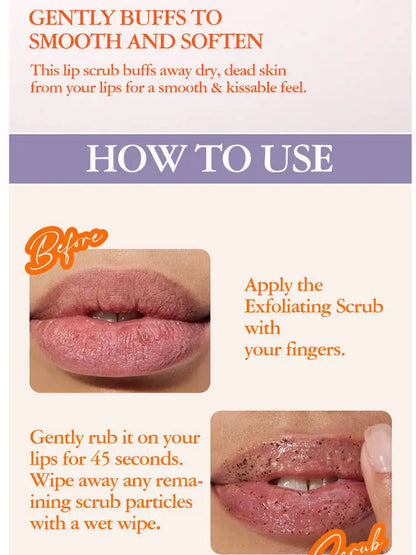 Blushimmer MLSMILE Scrub Set with exfoliating dead skin remover, lightening lines, and lip balm in a 4-pack on a white background.
