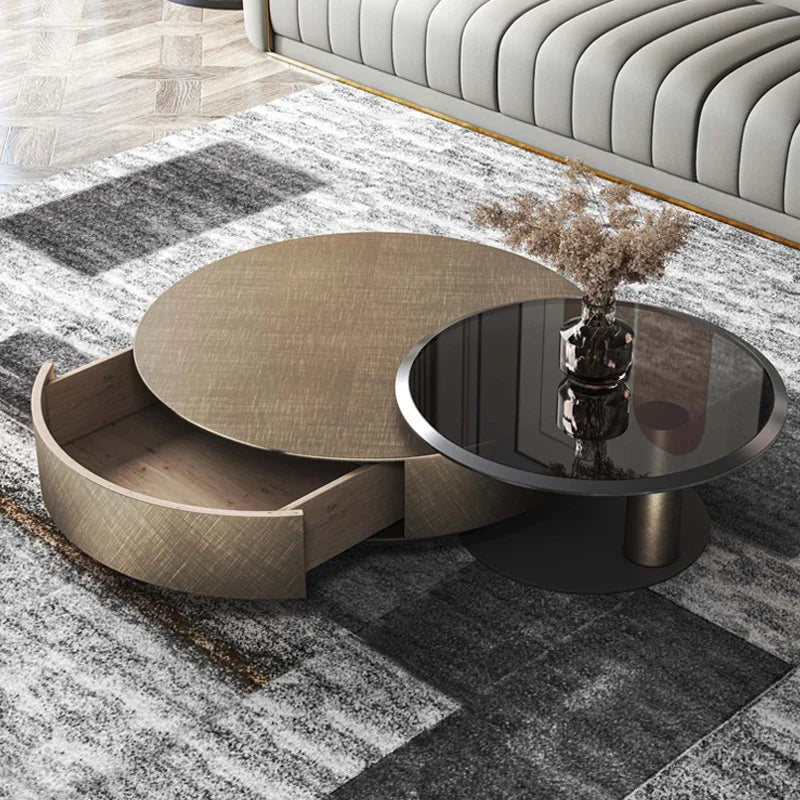 Designer Stainless Coffee Tables European Luxury Round Tea Table Living Room Furniture Italian Tempered Glass Furniture Home