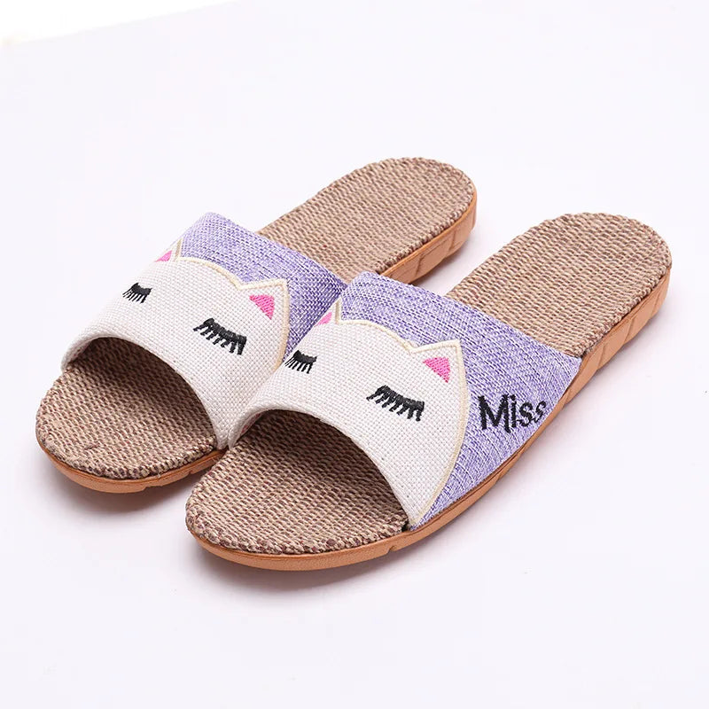 New Cartoon Children's Home Linen Slippers Indoor Non-slip Breathable Thick Bottom Couple Men and Women Sandals and Slippers