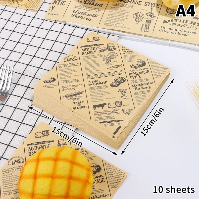 10/20/50Sheets Food Wrapping Paper Newspaper Design Sandwich Burger Fries Fried Food Wrapping Paper Plate Mat Oil Waxed Paper
