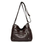 Dark brown women's multi-layer leather shoulder crossbody bag by LPO, featuring multiple compartments and adjustable strap.
