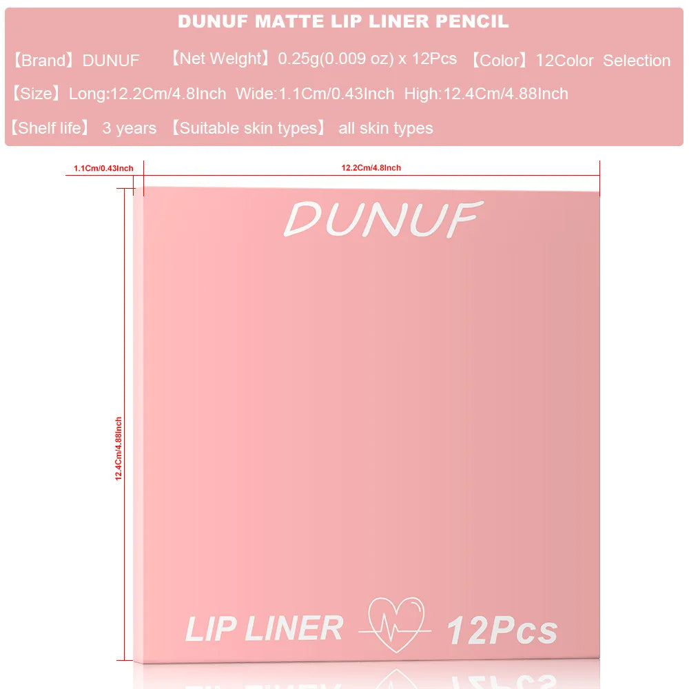 Blushimmer matte lip liner pencil set with 12 nude-pink shades, waterproof, highly pigmented, ideal for daily and party makeup.