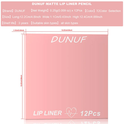 Blushimmer matte lip liner pencil set with 12 nude-pink shades, waterproof, highly pigmented, ideal for daily and party makeup.