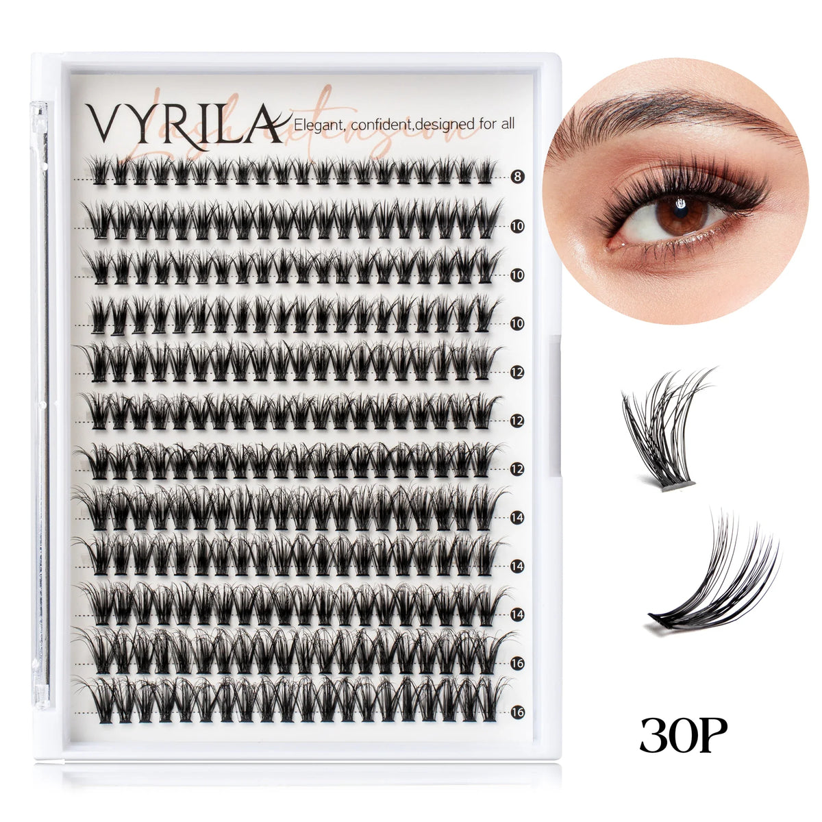 Blushimmer 3D wispy eyelash extension clusters with C curl, reusable natural lashes, 0.1mm thin band, suitable for DIY eyelash extensions