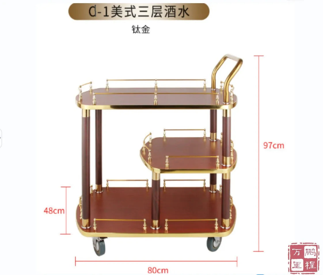 Solid wood three-layer service cart Hotel roast duck trolley Restaurant wine  Food delivery  Wheeled dessert Dim