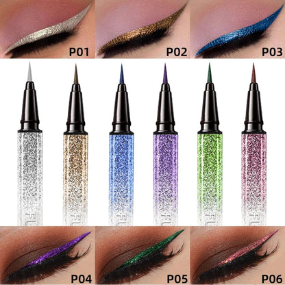 Shiny metallic liquid eyeliner by Blushimmer in pearlescent waterproof formula, 0.6ml with a sleek applicator.