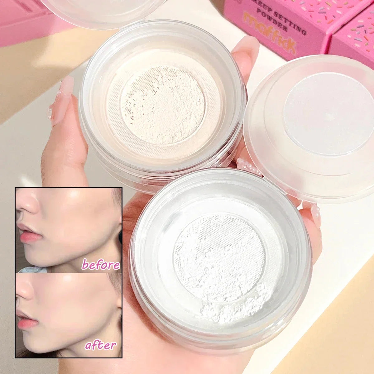 Blushimmer Sweet Heart Powder loose setting powder in a soft, airy container, oil-control, sweat-proof, waterproof, long-lasting finish