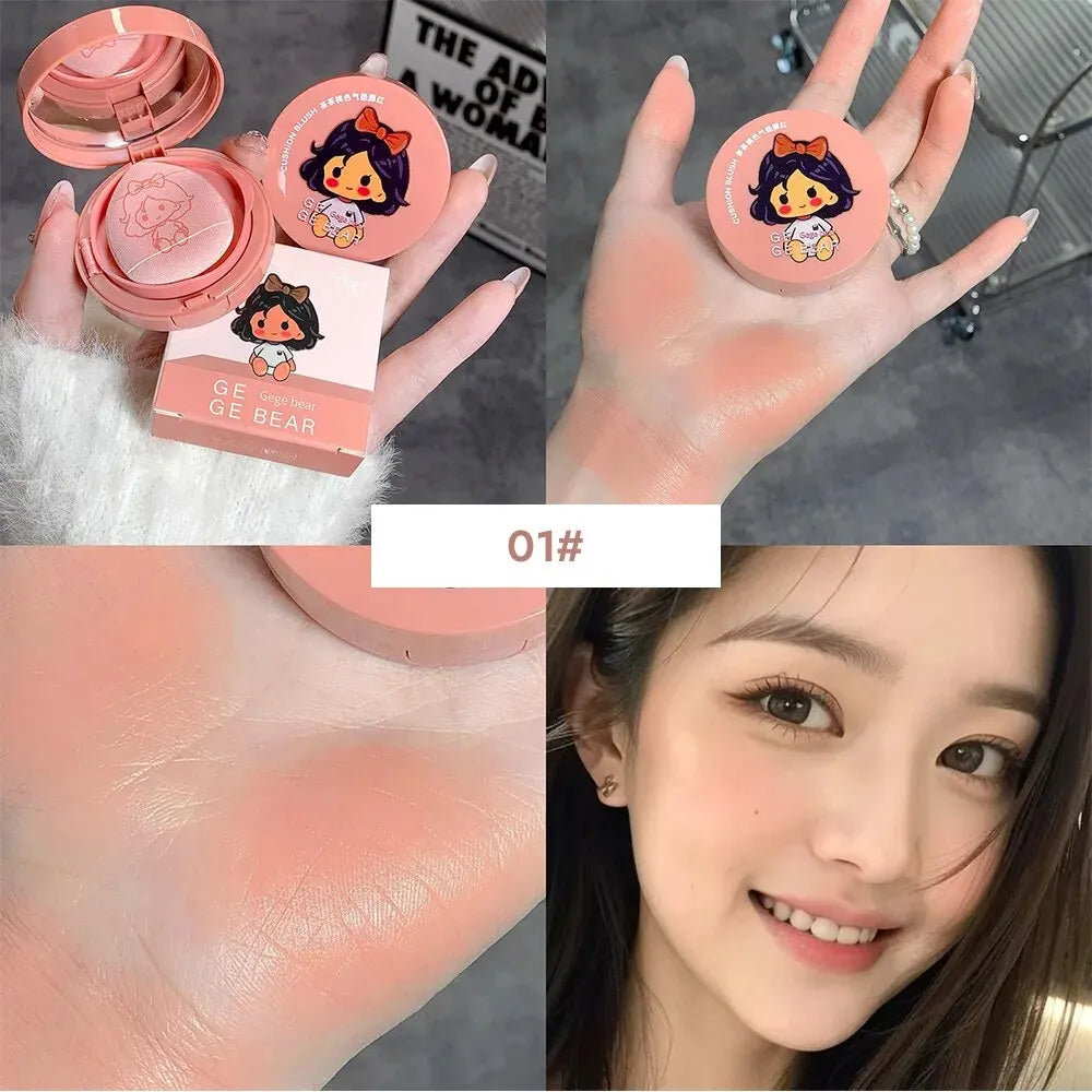Blushimmer Cushion Blush with blendable shade and powder puff, long-lasting pink makeup blusher with whitening effect, without sticking.