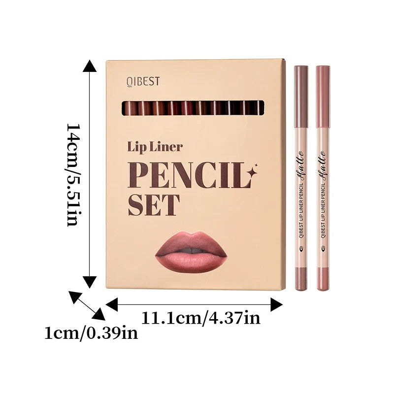 Blushimmer 12-piece matte lipliner set with smooth application, non-smudging, non-fading for natural makeup look
