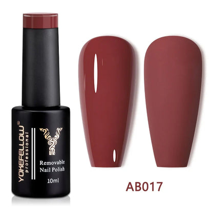 YOKEFELLOW 10ml translucent pink gel nail polish by Blushimmer, showcasing the smooth, glossy finish of the soak-off UV gel varnish.