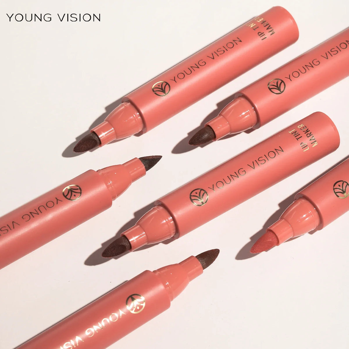 Blushimmer lip tint pen in six matte water lipstick shades, featuring a smooth, long-lasting lip liner and stain combo.