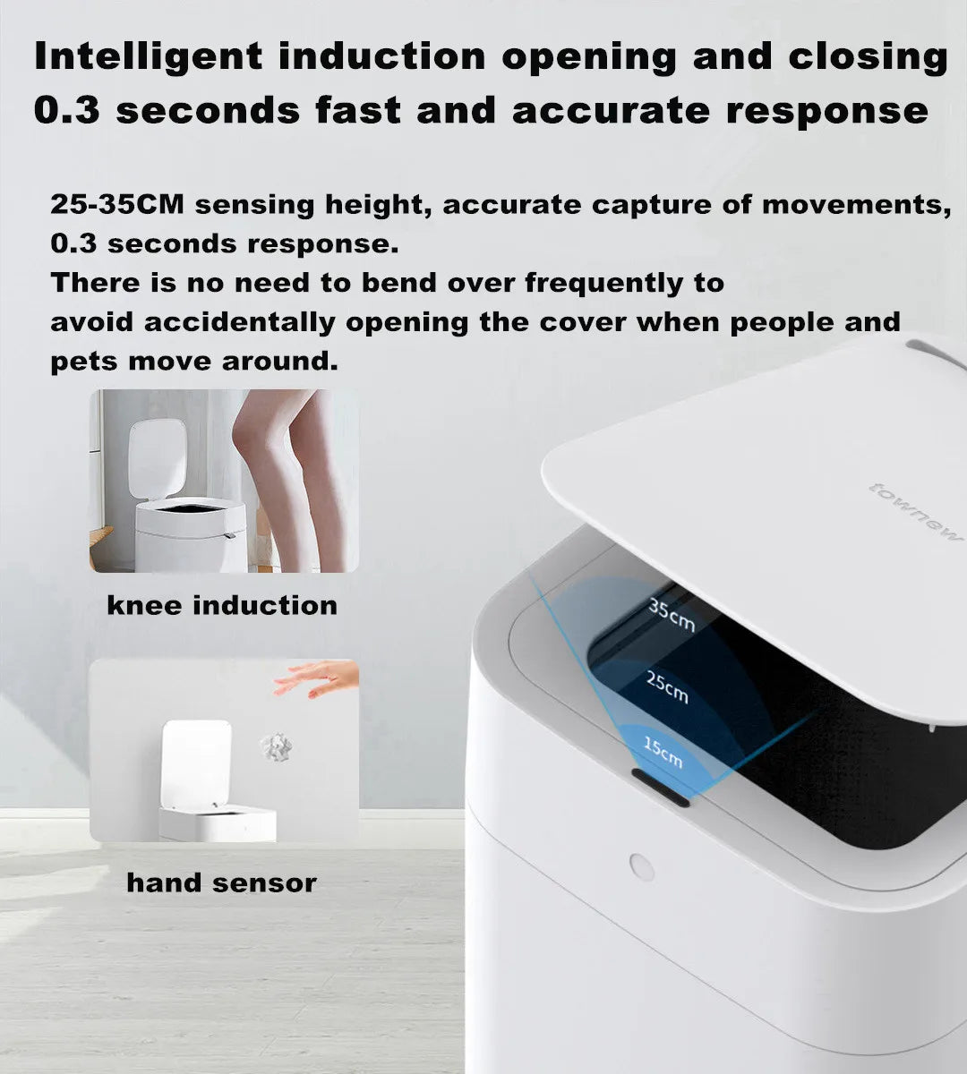 Townew T1S Smart Sensor Kitchen Garbage Bin Waterproof Home Bathroom Garbage With Lid Sensing Garbage Bin Automatic Packaging