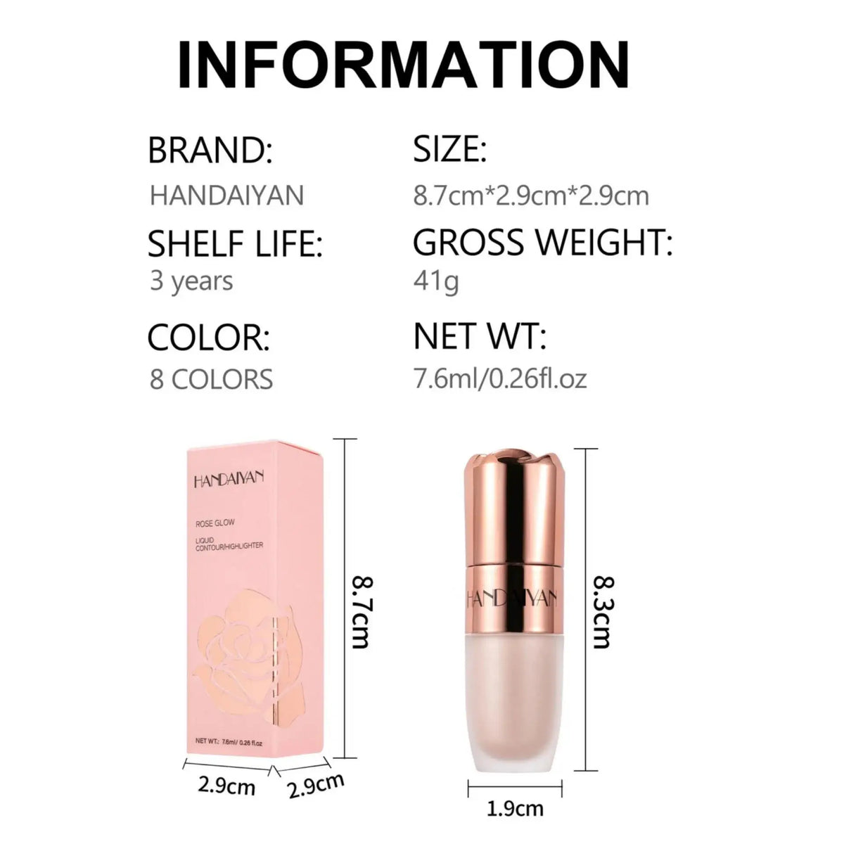 Blushimmer Liquid Highlighter Stick in Rose Glow with soft sponge tip, long-lasting face and body makeup, easy to apply.