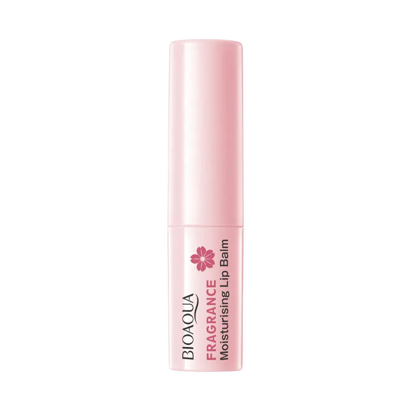 Blushimmer BIOAQUA Sakura lipstick and cherry blossom lip balm set with moisturizing, nourishing, and brightening properties for soft lips.