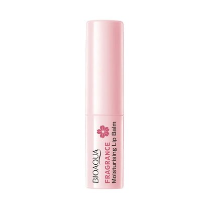Blushimmer BIOAQUA Sakura lipstick and cherry blossom lip balm set with moisturizing, nourishing, and brightening properties for soft lips.