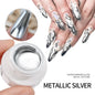 Blushimmer metallic gold mirror effect gel nail polish with French design and floral accents, UV soak-off gel for elegant manicures.