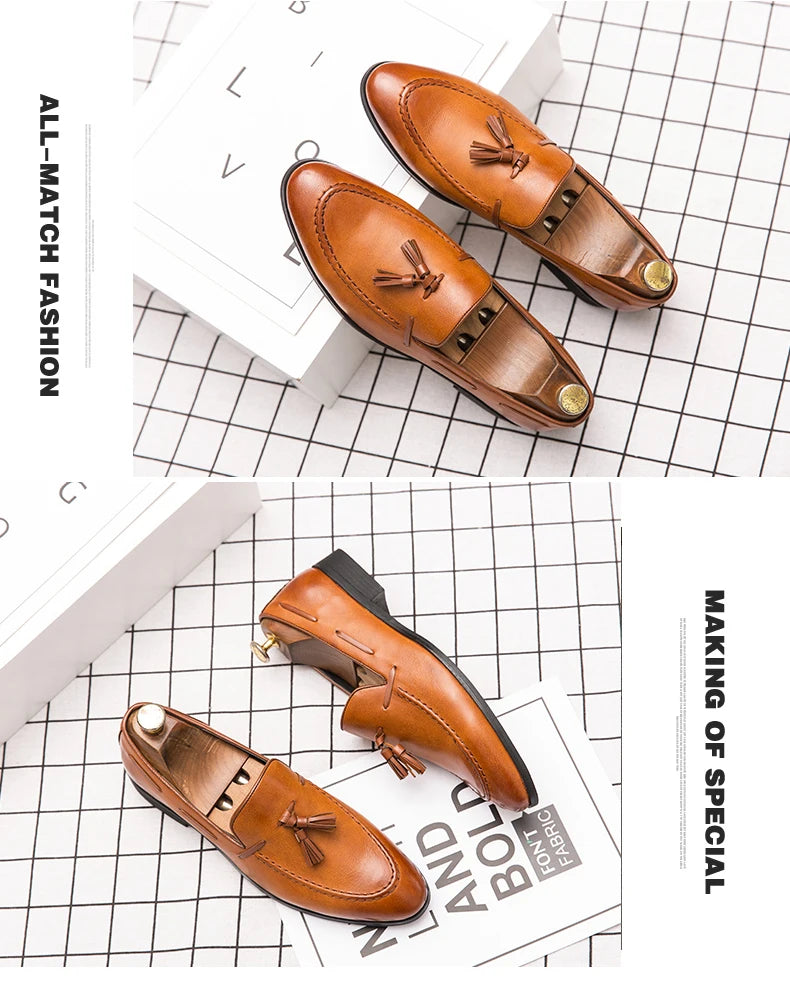 Wedding Shoes For Men Slip On Loafers Trend Tassels Leather Shoes Male Men’s Dress Shoes Business Shoes Men British Style Formal