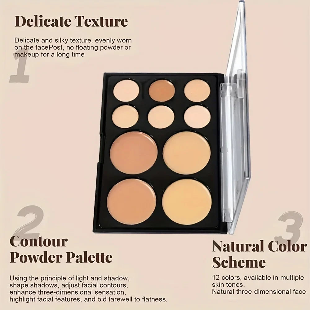 Blushimmer 2-piece concealer palette with brush, silky texture, high-coverage face contour and concealer set for flawless makeup.