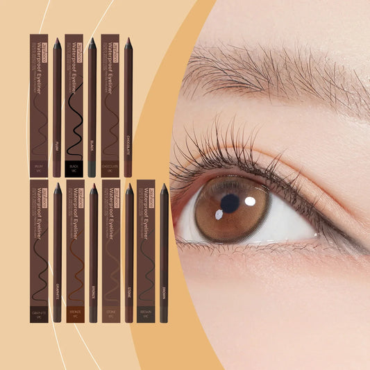 Blushimmer waterproof creamy gel eyeliner pencil collection with smooth, long-lasting, no-smudge eye makeup in black and brown shades.