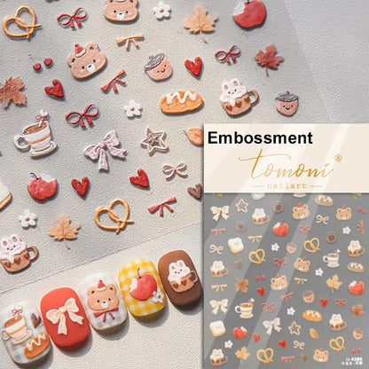 Brown 5D Japanese Kawaii bear nail art stickers by Blushimmer, self-adhesive cartoon animal decals for DIY nail decoration.