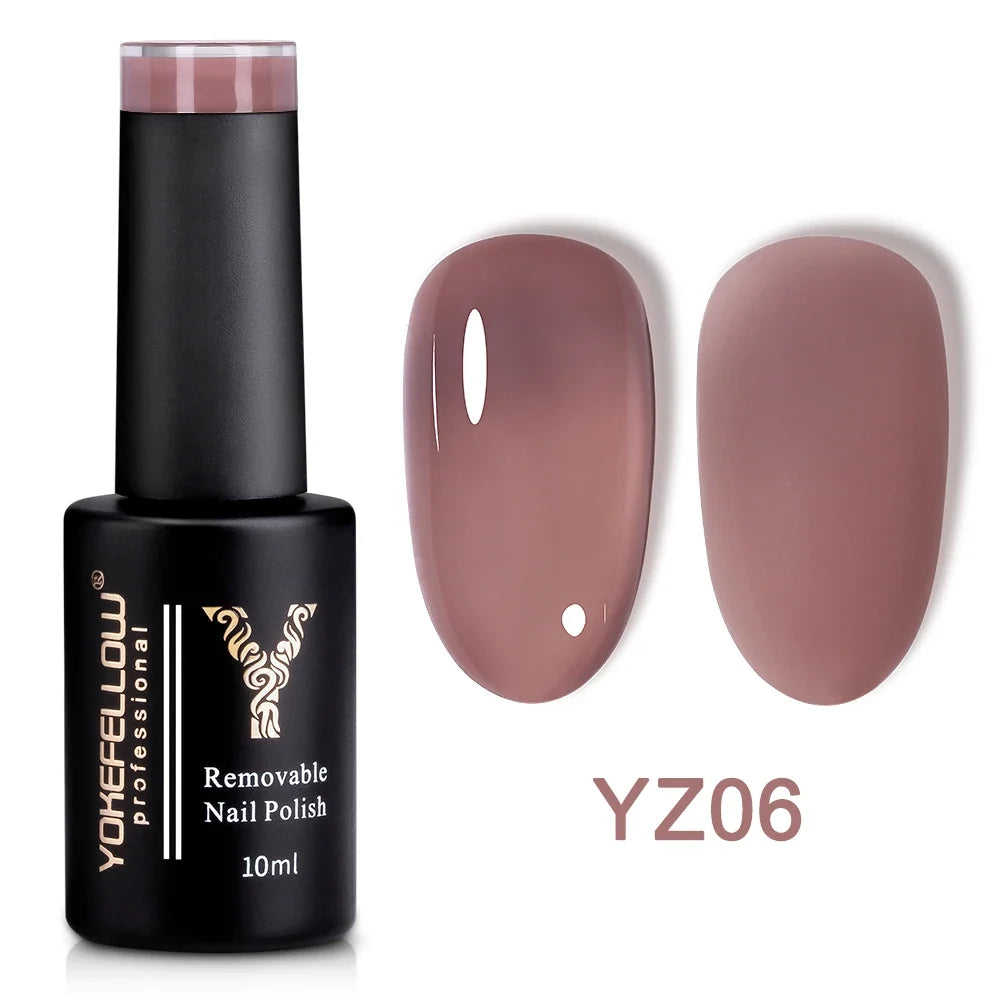 Blushimmer YOKEFELLOW 10ml nude gel nail polish in translucent pink, with a smooth, glossy finish for long-lasting manicures.