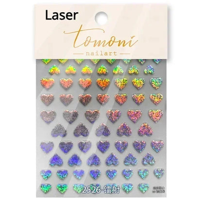 Colorful Cat's Eye 5D gradient European love heart gem nail art stickers with crystal geometric designs for manicure decorations.