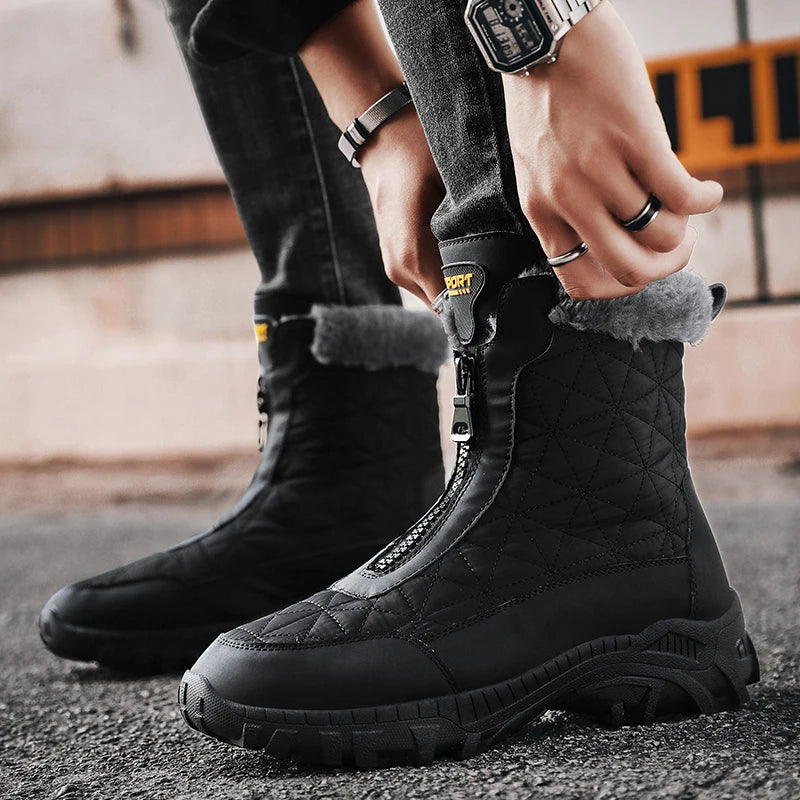 Brand Men's Winter Shoes Waterproof Men's Boots Warm Plush Fashion Snow Boots Outdoor Non-slip Hiking Boots Men Work Ankle Boots