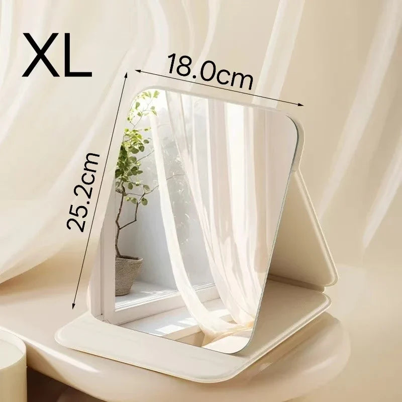 Blushimmer portable compact folding makeup mirror with storage, desktop size, ideal for students and home use.