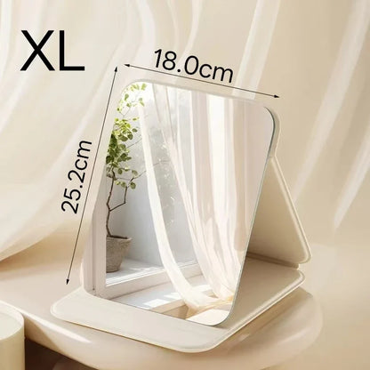 Blushimmer portable compact folding makeup mirror with storage, desktop size, ideal for students and home use.