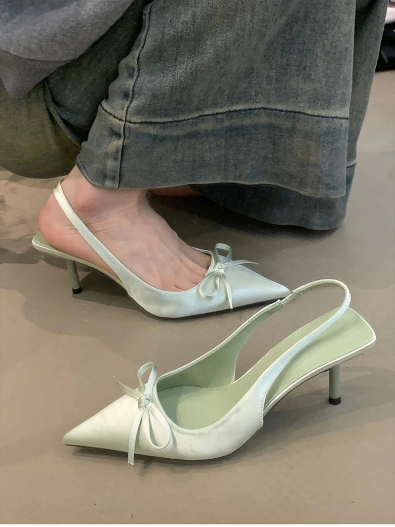 Summer Slip On High Heel Women Sandals Fashion Butterfly-knot Singbacks Pumps Stripper Party Female Sandalias