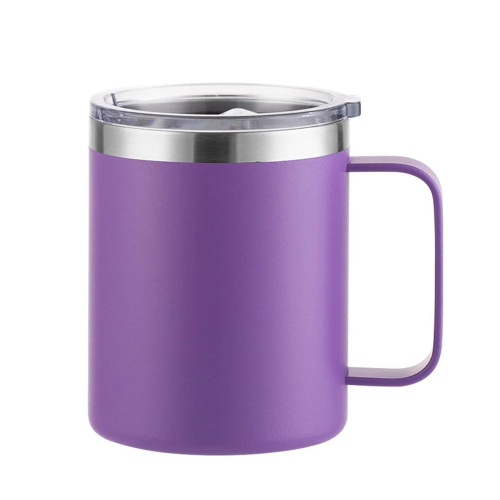 12oz Stainless Steel Mug with Handle Insulated Coffee Cup Insulated Tumbler Sliding Lid Gift for Camping, Office, Home, School