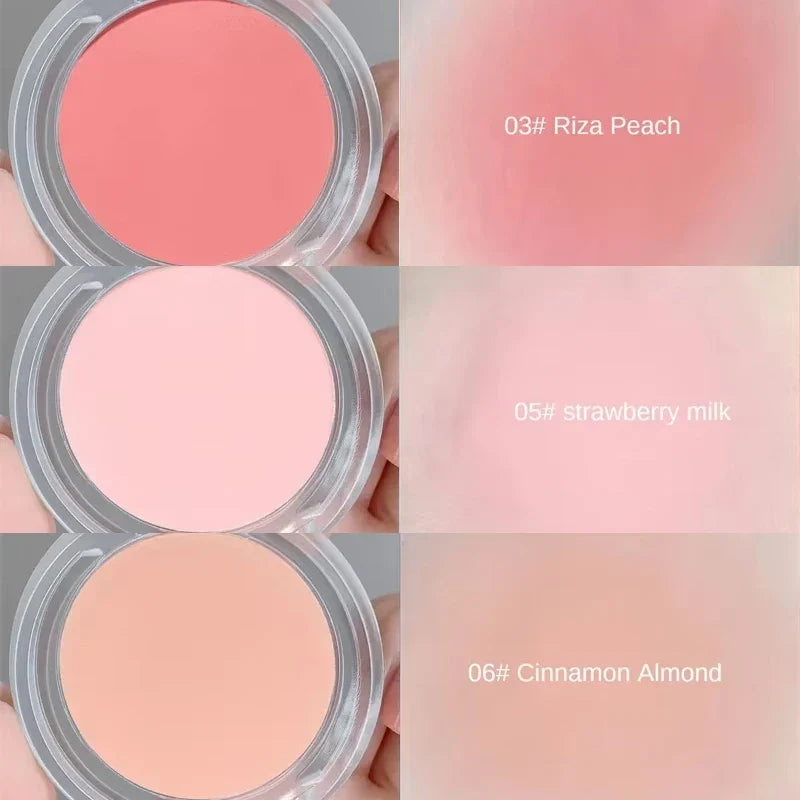 Blushimmer monochrome blush powder in soft matte natural pink for facial contouring and brightening, waterproof makeup.