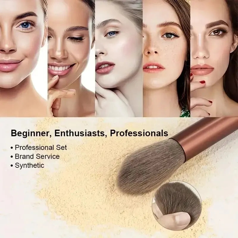 Blushimmer makeup brush set with soft, fluffy brushes for foundation, powder, eyeshadow, and blending in a professional cosmetic collection.