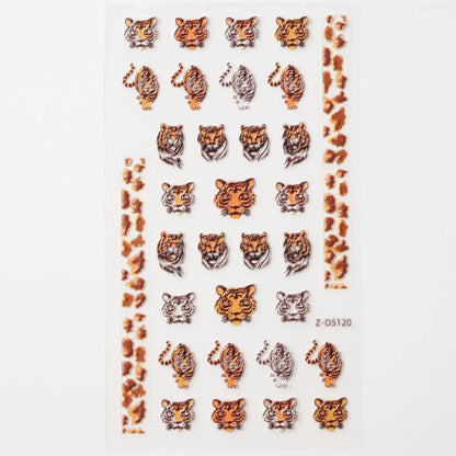 Close-up of Blushimmer cat nail decals featuring 3D cartoon puppy and kitty designs on self-adhesive nail art stickers.