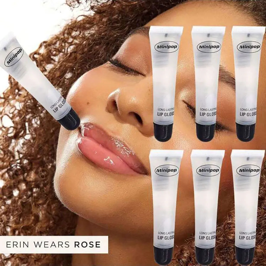 Set of 2, 3, or 6 clear lip gloss tubes by Blushimmer with high-shine, non-sticky finish and hydrating lip care formula.