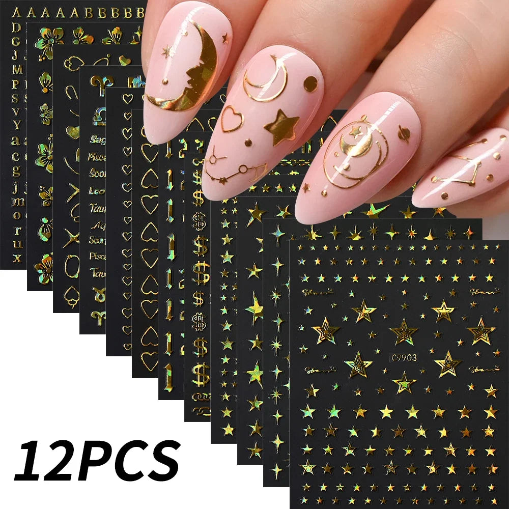 12-piece set of Blushimmer cartoon dog and cat nail art stickers with 3D graffiti design, self-adhesive nail decals on 8x10cm sheet