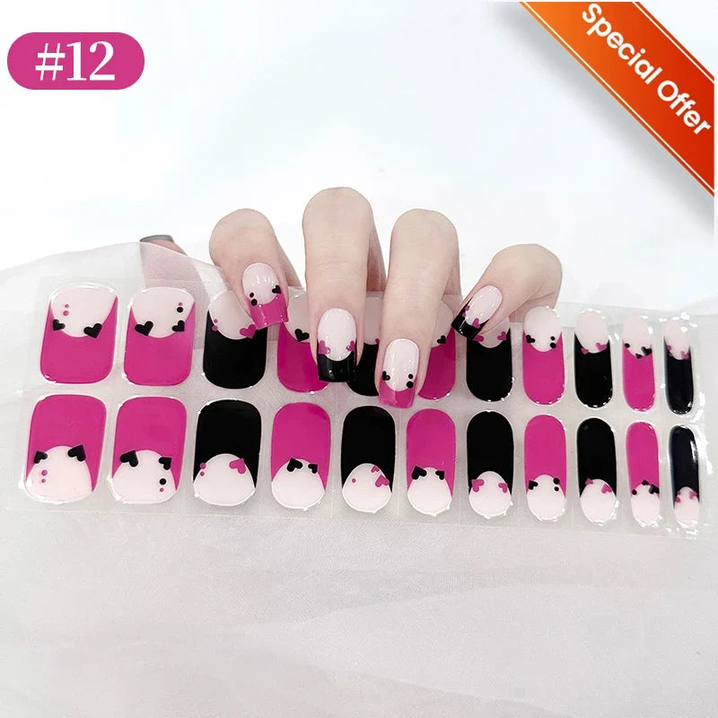 Blushimmer 20 Tips gradient French semi-cured gel nail stickers with full cover nail gel polish wraps for manicures.