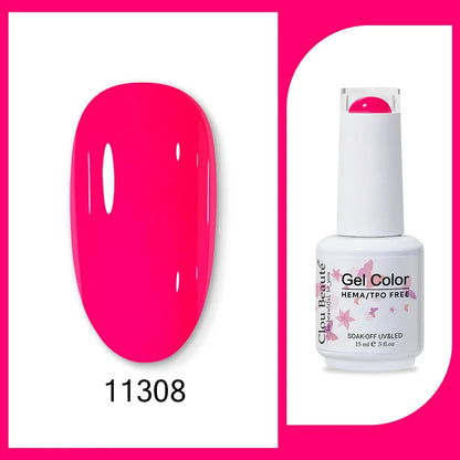 Clou Beaute 15ml semi-permanent gel nail polish base and top coat in red, black, white, green, and neon colors with velvet finish.