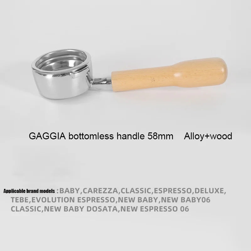 GAGGIA Bottomless Filter Holder 58mm Solid Wood Handle Portafilter Universal for Gaggia Classic Coffee Machine Barista Tools