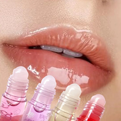Transparent crystal jelly lip gloss by Blushimmer with a mirror-like finish and plumping, moisturizing lip care in a glass container.