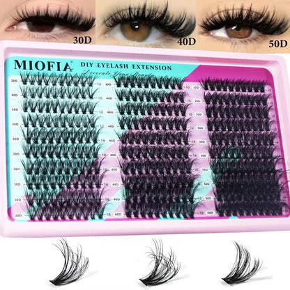 Close-up of Blushimmer 14/30 rows DIY 5D fluffy eyelash clusters, showing thick, natural-looking individual lash extensions in 10-18mm length.