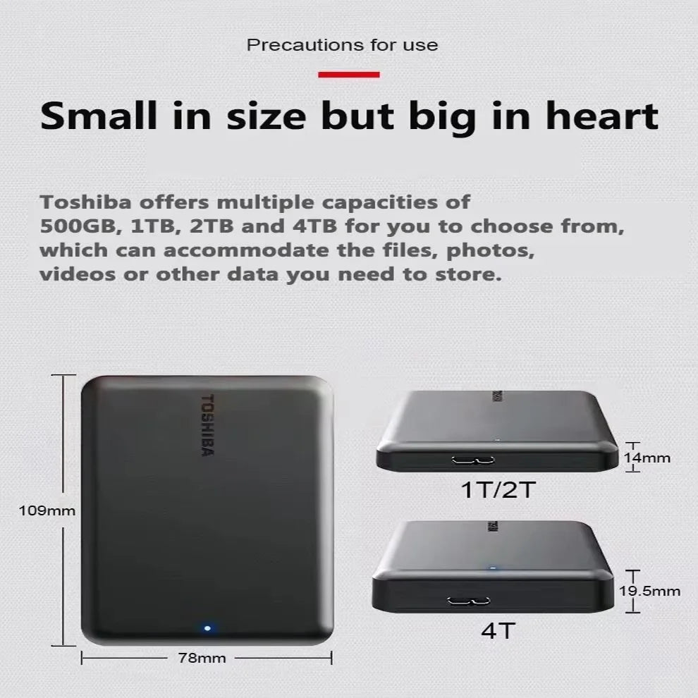 Original Toshiba Portable External Hard Drive 4TB/1TB/2TB Canvio Basics USB 3.2 External Data Storage Capacity for PS5 Notebook