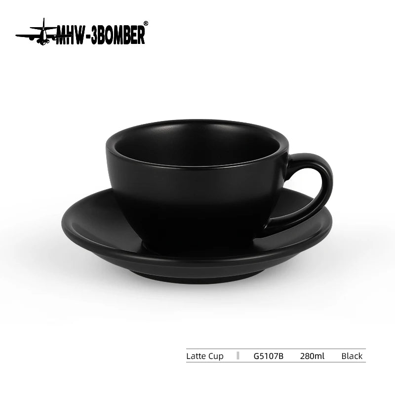 MHW-3BOMBER Coffee Cups Classic Latte Art Cups with Saucer 280ml Tea Cup Ceramic Espresso Mug Kitchen Bar Coffee Accessories