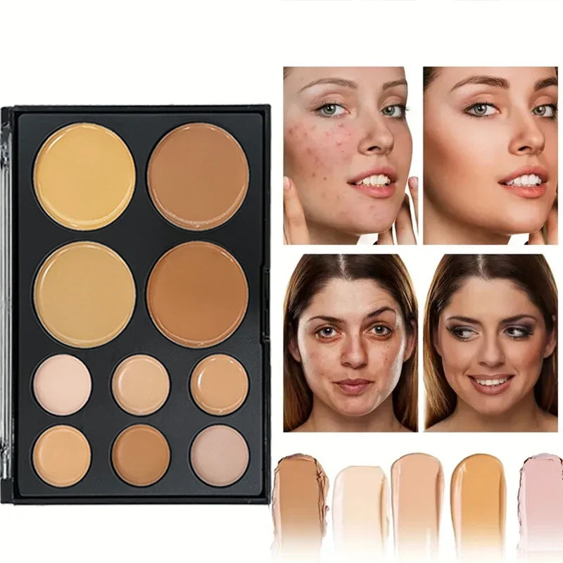 Blushimmer 10-color concealer palette with matte shades for dark circles, contouring, eye repair, and tattoo covering.