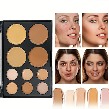 Blushimmer 10-color concealer palette with matte shades for dark circles, contouring, eye repair, and tattoo covering.
