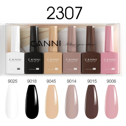 Blushimmer 6-pack 9ml CANNI nail gel polish kit with jade, nude, pink shades, HEMA free, ideal for French and natural nail designs