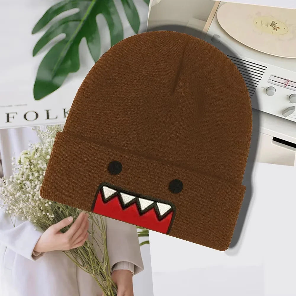 Domo Kun Cartoon Embroidered Knitted Hat Autumn Winter Outdoor Warm Windproof Hip Hop Casual Trendy Style for Men Women