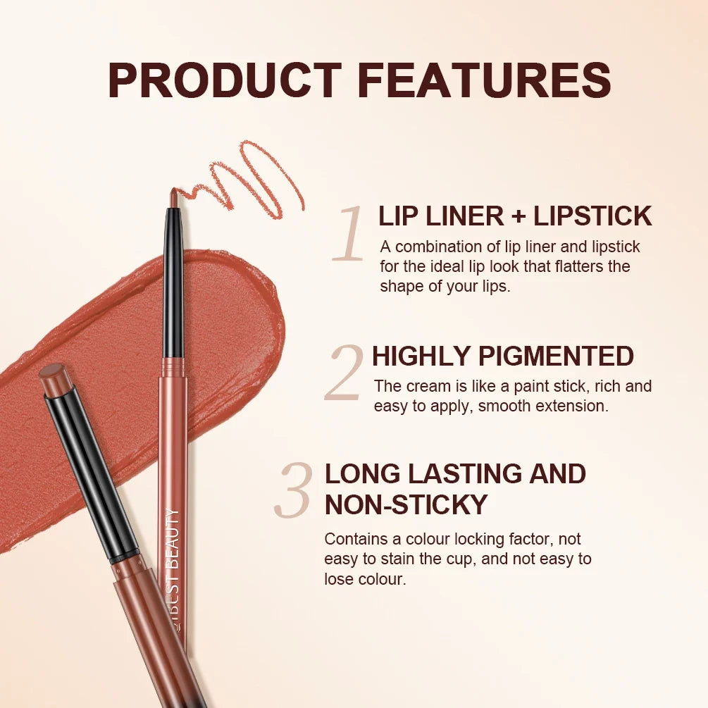 Blushimmer QIBEST 2-piece lipstick lipliner set with matte velvet pencils in sexy red, long-lasting contour makeup for lips.