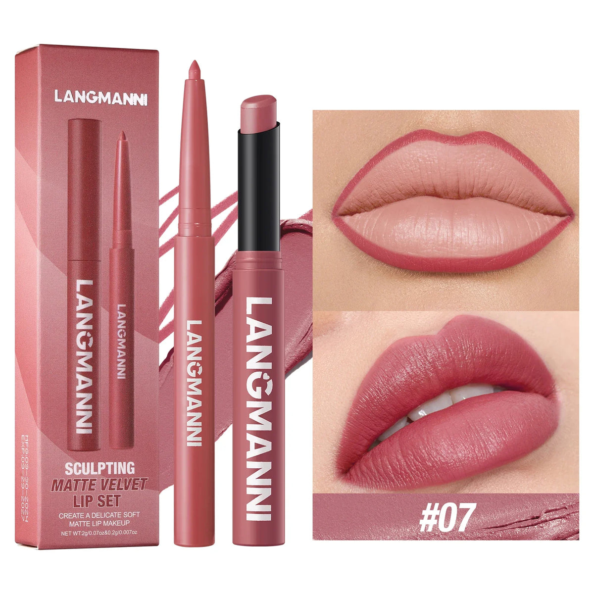 Blushimmer waterproof lipliner and lipstick set featuring smudge-proof, fade-resistant, durable makeup in sleek packaging.