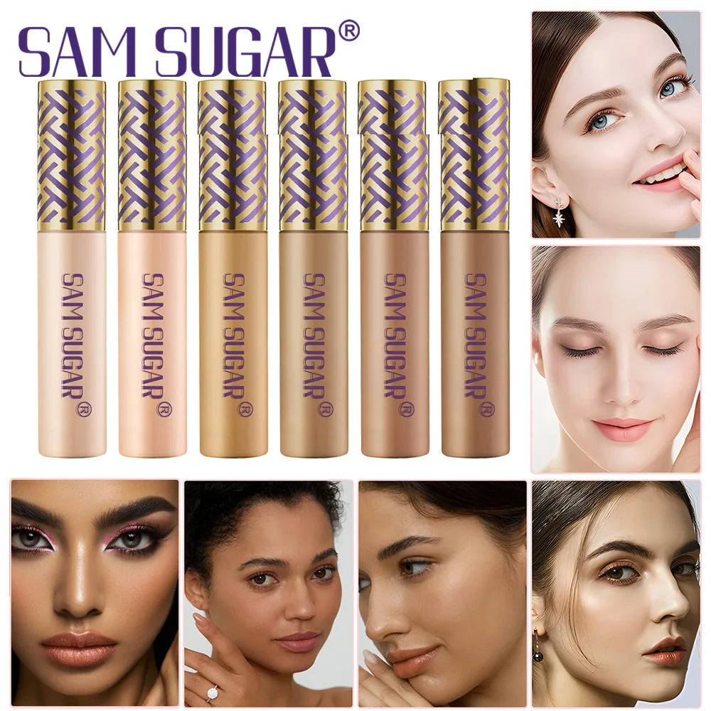Blushimmer Sam Sugar concealing and repairing liquid foundation in 18ml bottle, featuring a sleek packaging with a pump dispenser.